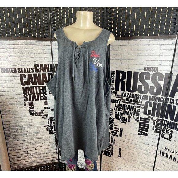 Torrid Plus 6 Heather Gray Lace-Up V- Neck Cocktail Statement Cotton Tank Top - Picture 2 of 6